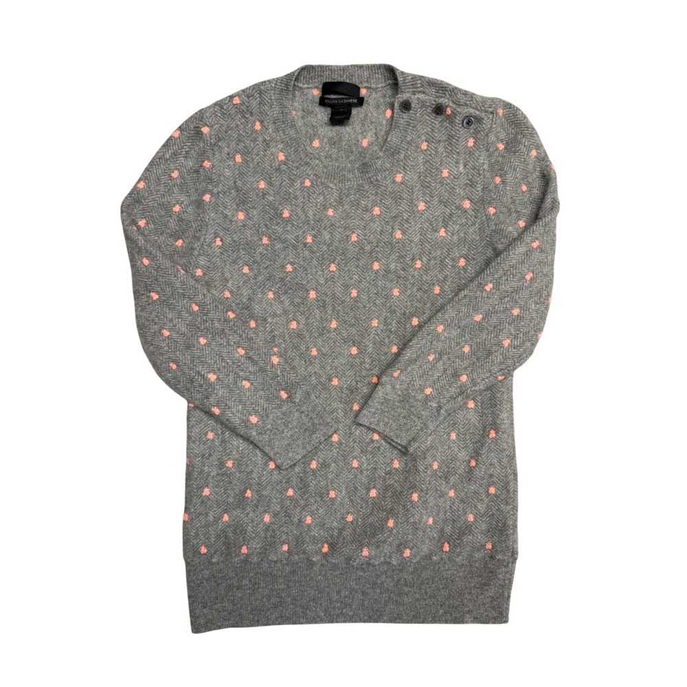 J.Crew Collection Italian Cashmere Herringbone Pointelle Sweater Grey 02625 S